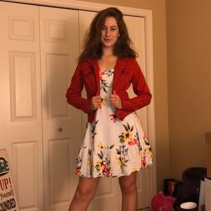 red denim cropped jacket